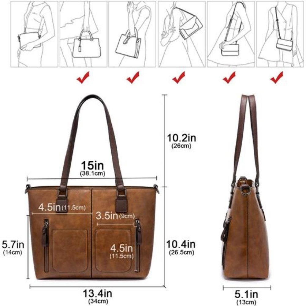 Large Shoulder Bag Faux Leather Purse with Multi-Pockets Designer Handbag
